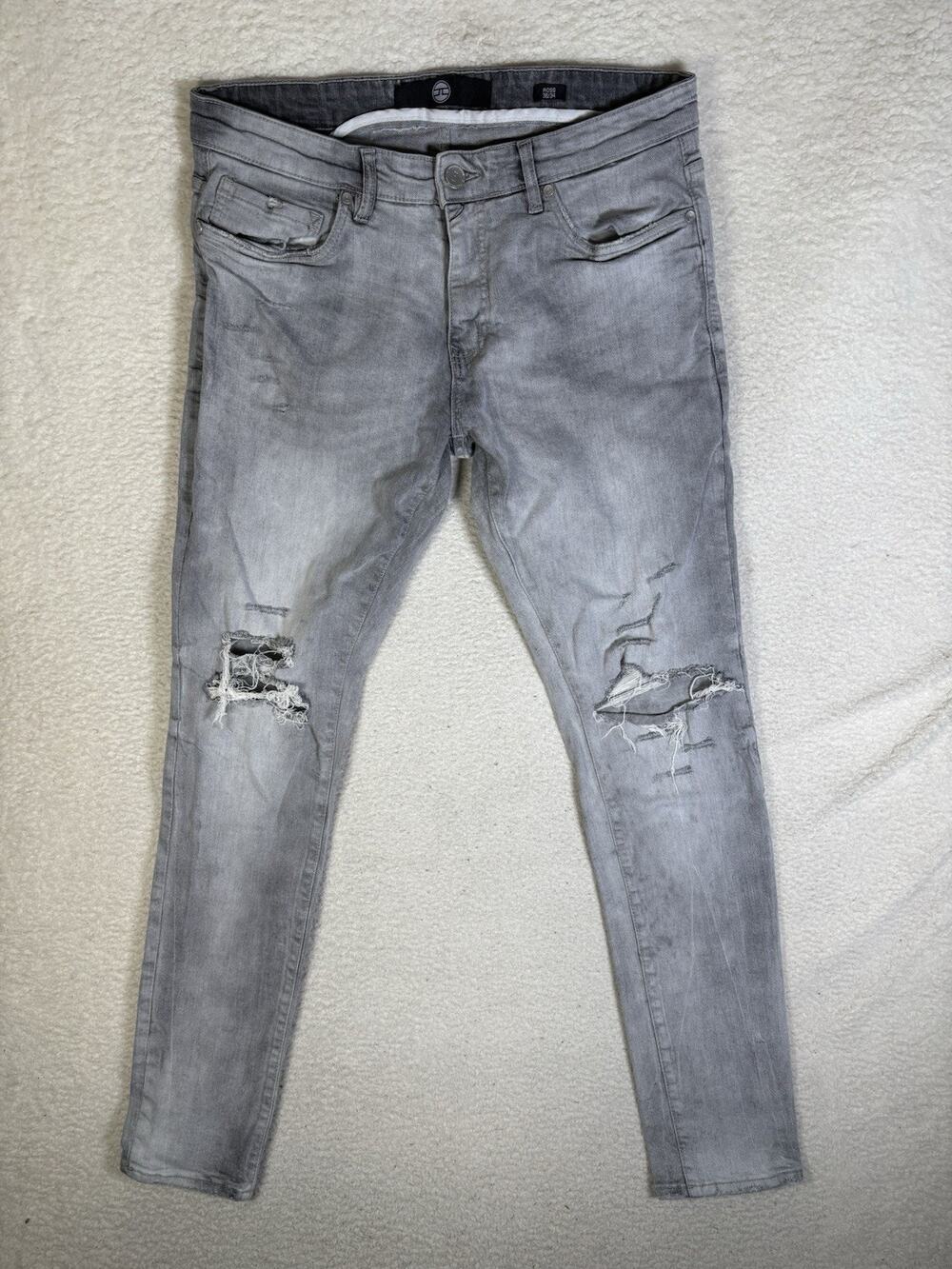 Jordan Craig Ross Jeans Mens 36x34 Gray Denim Slim Taper Distressed Ripped